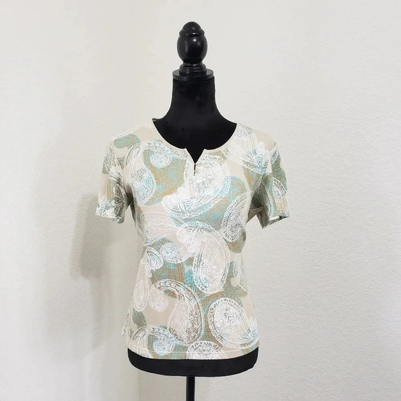 Coral Bay Womens Seashell Cotton Short Sleeve Top - Picture 1 of 8